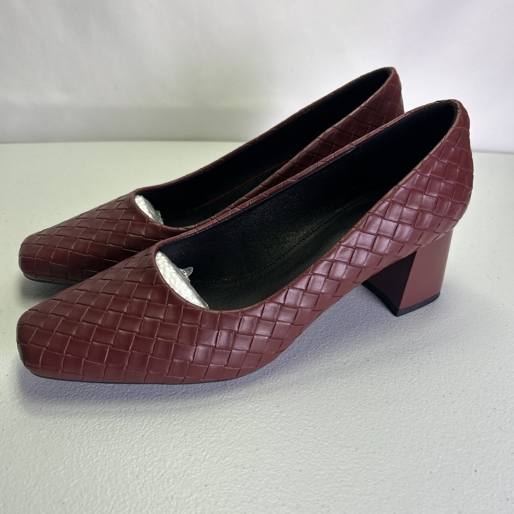 NEWBELLA Women's Woven Square Toe Block Heel Pumps Burgundy Wine Red Size 9 NIB